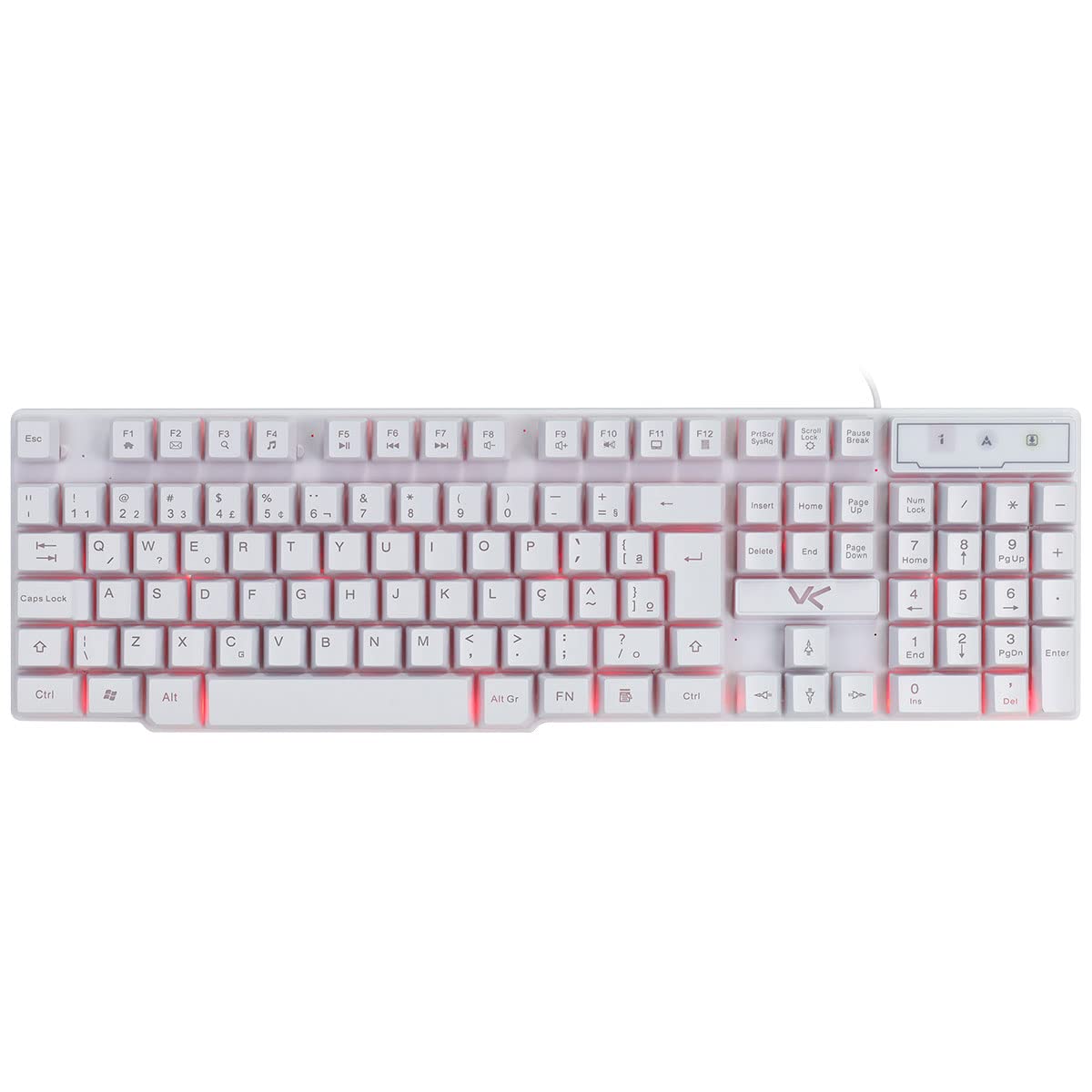 TECLADO GAMER VX GAMING HYDRA BRANCO ABNT2 MULTIMÍDIA COM LED